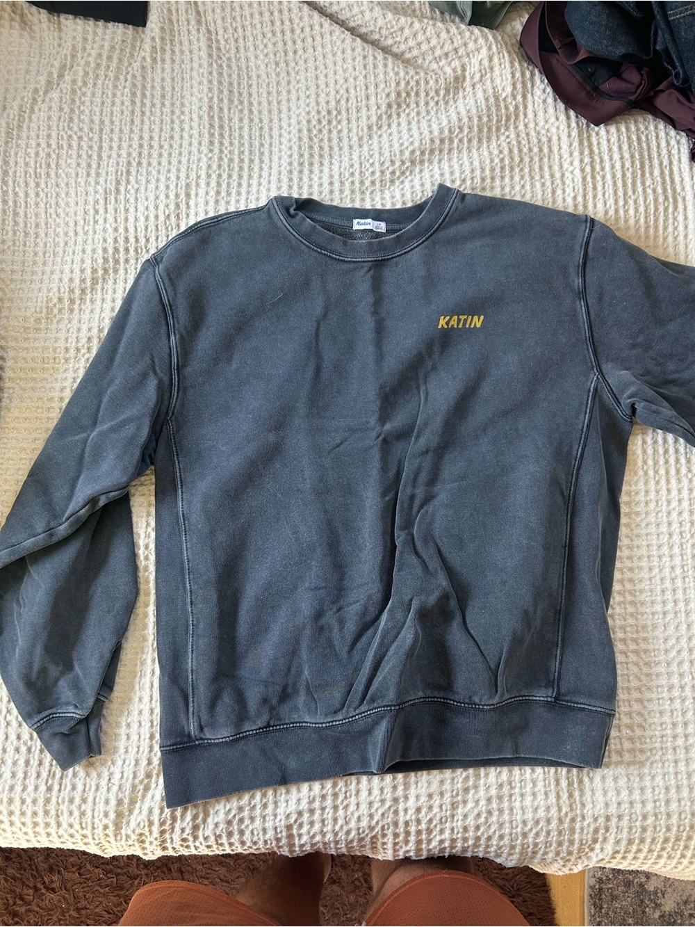LG Men's Washed Charcoal Crewneck Sweatshirt with Yellow Logo